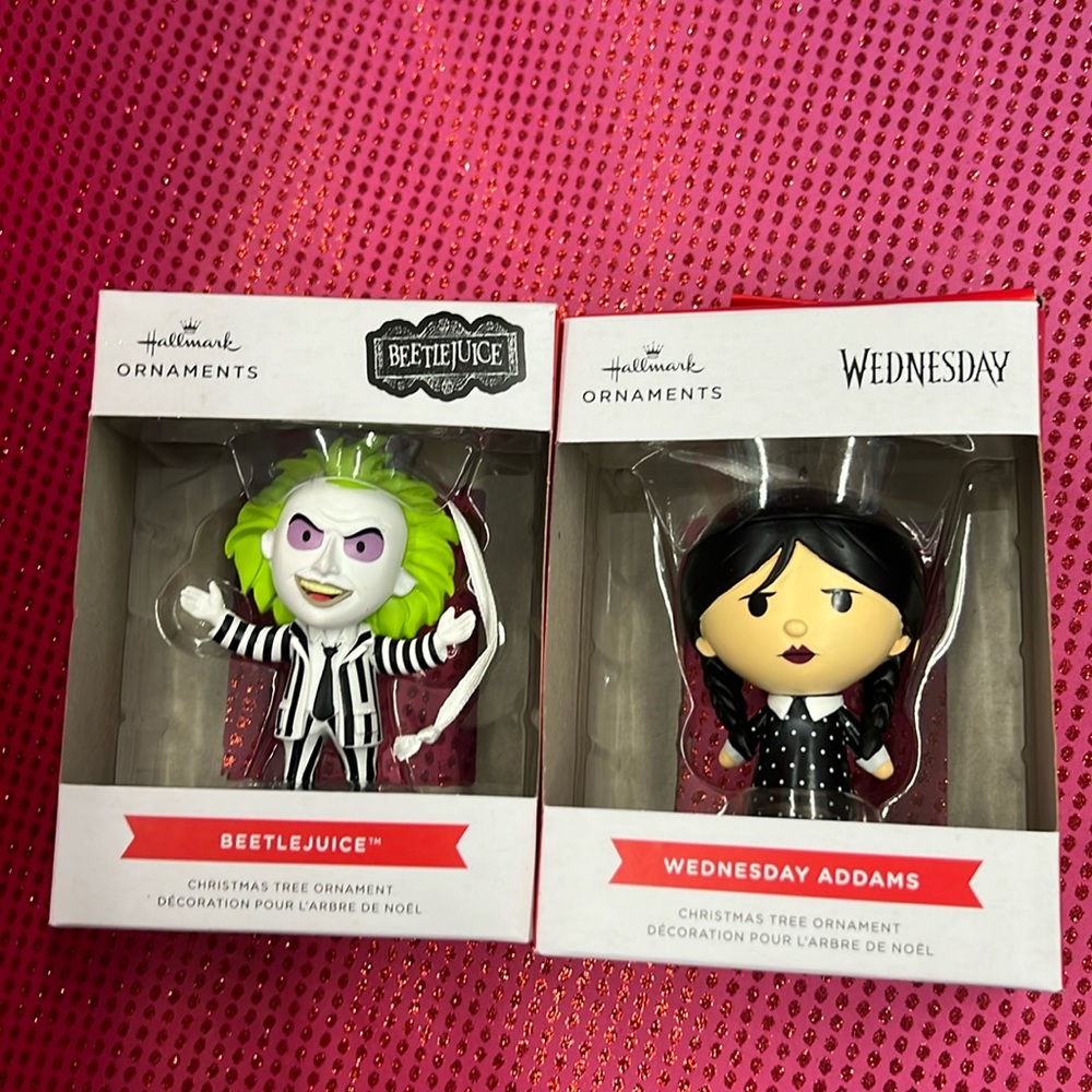 Wednesday & Beetlejuice Hallmark ornaments NIB